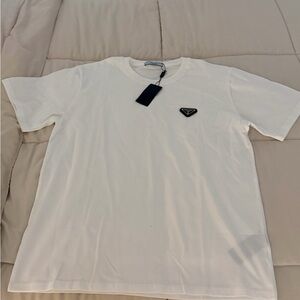 Prada White Short Sleeve Tee with Logo